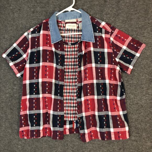 Lemon Grass 2Pcs Large Shirt w/Tank Plaid Short Sleeve Patriotic Patriot USA - Picture 2 of 11